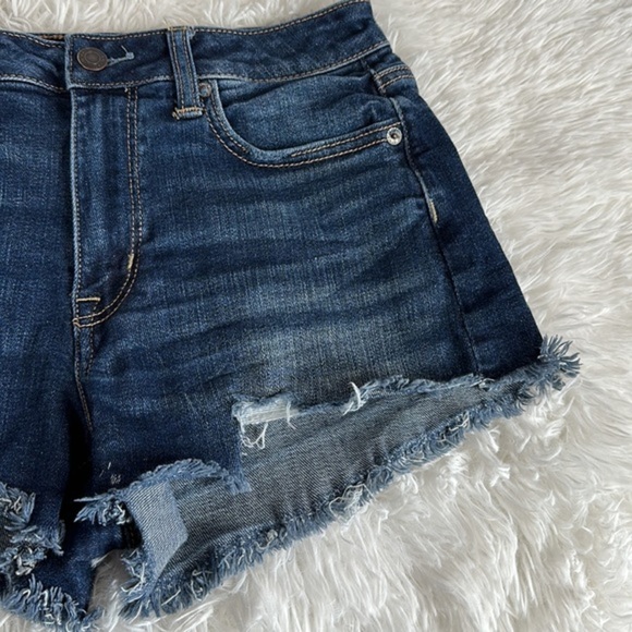American Eagle Dark Blue Lightly Distressed High Rise Festival Jean Shorts - Picture 6 of 12
